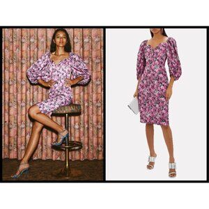 💕ROTATE💕 Irina Blouson Puff Sleeve Printed Dress ~ Pink Floral Print 10 NWT